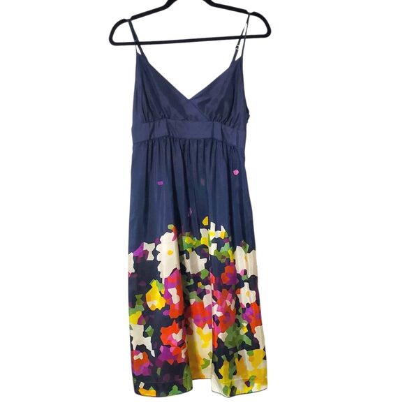 Theory Leene Womens Dress Size 6 Navy Blue Floral Fit & Flare Knee Length Silk - Picture 1 of 13